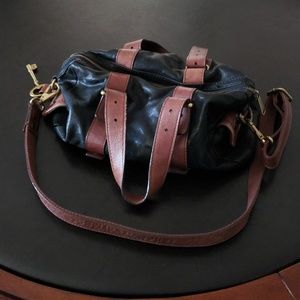 Fossil black and brown leather bag